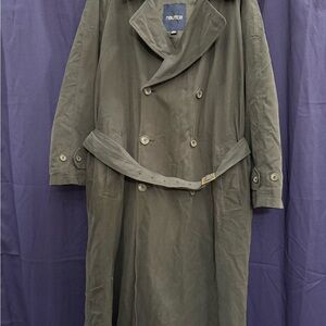 Vtg Nautica Black Trench Coat Mens 40S Belted Unisex Long Classic Executive Y2K